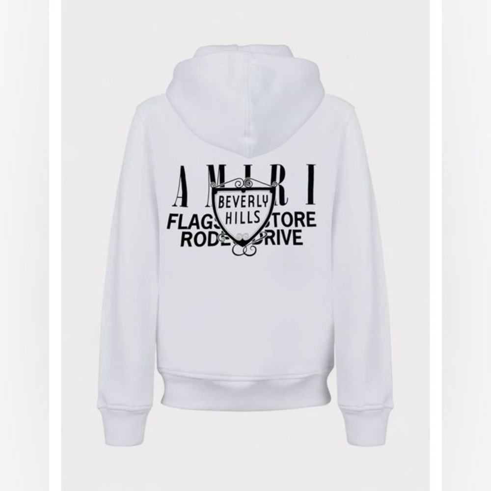 AMIRI White Hoodie with Black Beverly Hills Shield Print